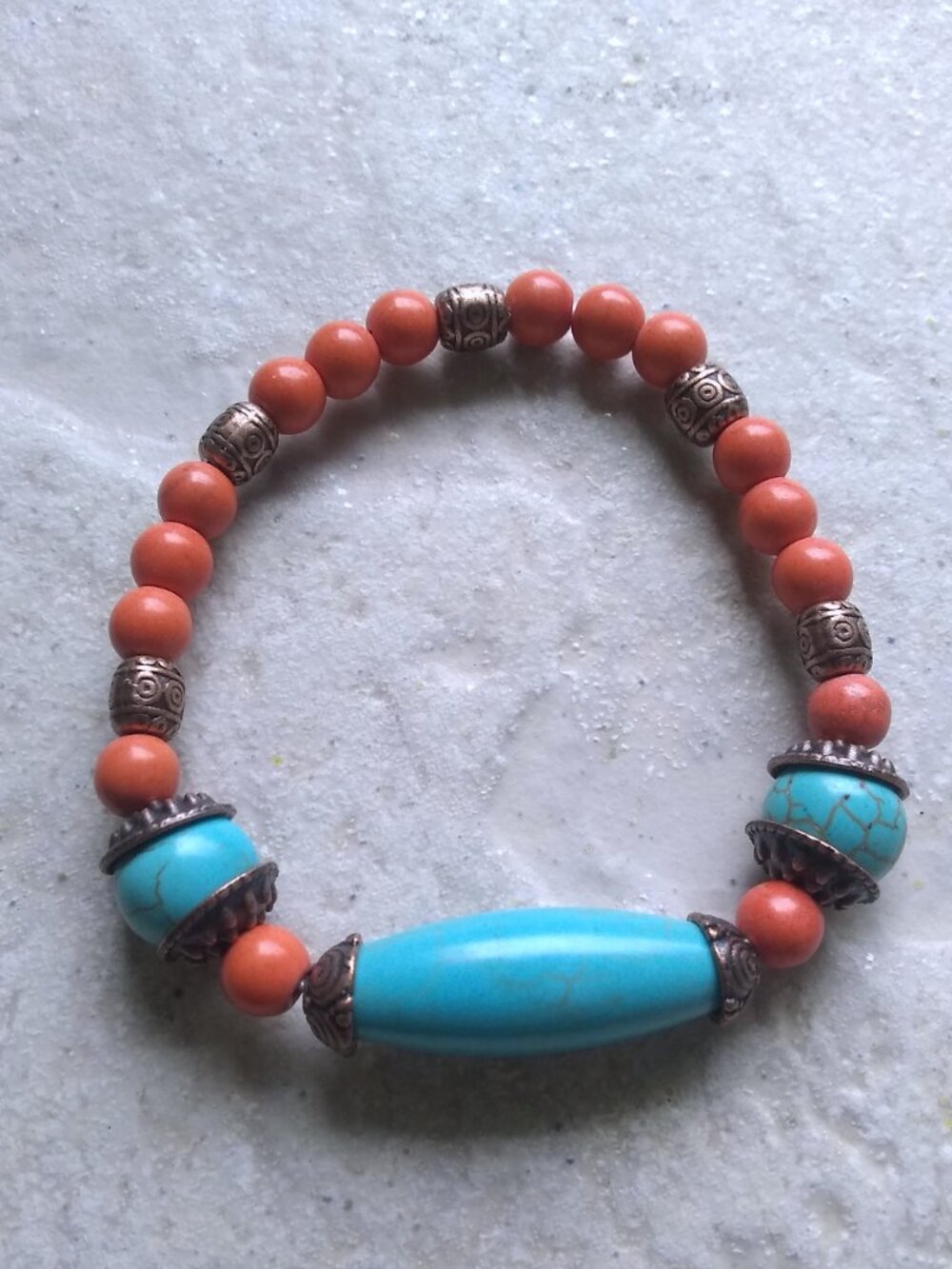 Mango & Turquoise Color Pop! Handmade Chunky Beaded Bracelet! Boho Gypsy Love